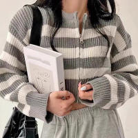 HELIAR Chaqueta De Cariñosa Para Mujer Con Rayas Y Cierre De Cremallera Estilo Casual Corta De O-Neck Ajuste Suave Para Otoño E Invierno - details 6