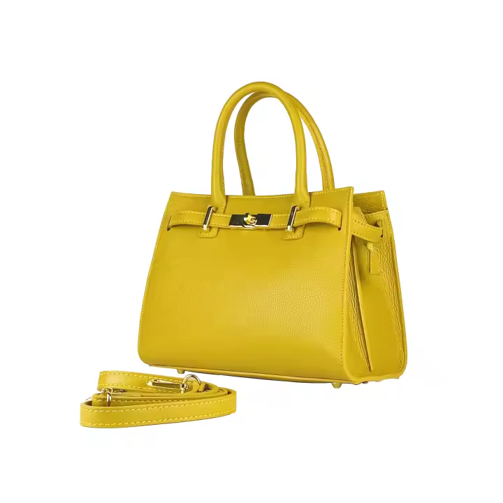 RB1016AR | Bolso de mujer de cuero Genuino Hecho en Italia con Correa de Hombre extraordinary. Mosquetón de metal Dorado brilliant Ataques-Color Mostaza-Dimensiones: CM 28x20x14 + 12,5 RENATO BORZATTA-Italy desde 1978- - 1