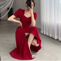 Vestido Elegante De Mujer Con Apliques Y Abertura En V Escote V-Pecho Manga Corta Cintura Alta Ajustado Vestidos De Noche Para Fiesta - details 11