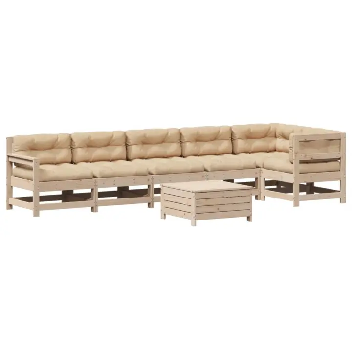 vidaXL Juego de muebles de jardín 7 pzas y cojines madera maciza pino - 1