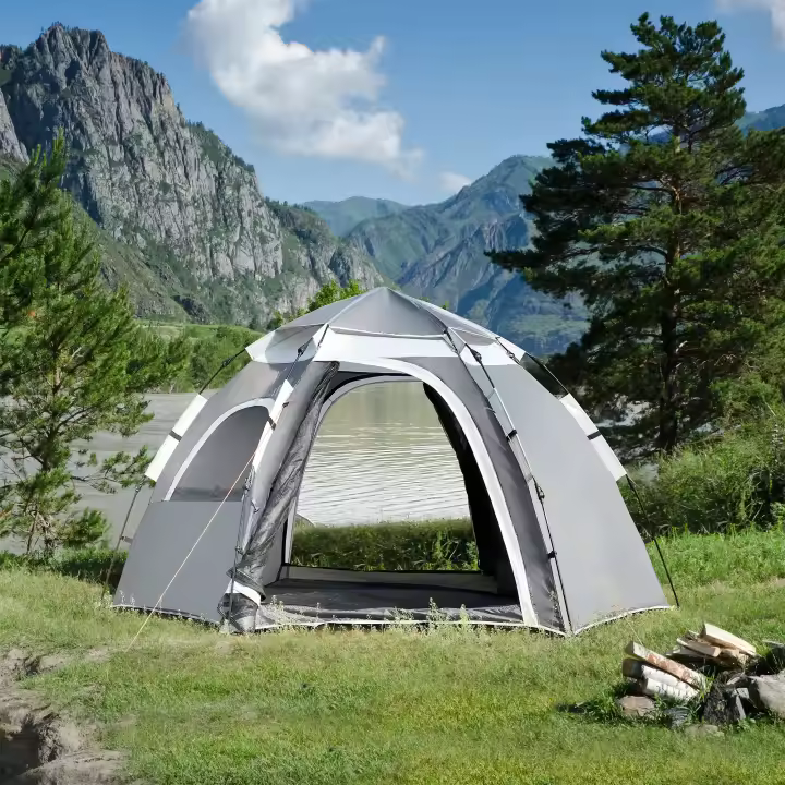 Tienda de campaña Nybro automática 240 x 205 x 140 cm gris claro/gris oscuro [pro.tec] - 1