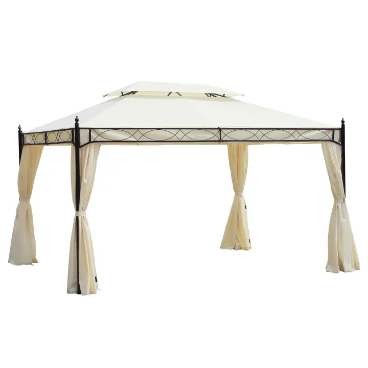 Outsunny Cenador de Jardín 4x3m Pabellón con Techo Doble Transpirable y 4 Cortinas Laterales Extraíbles Carpa de Acero para Fiestas Bodas Eventos al Aire Libre Crema - 1