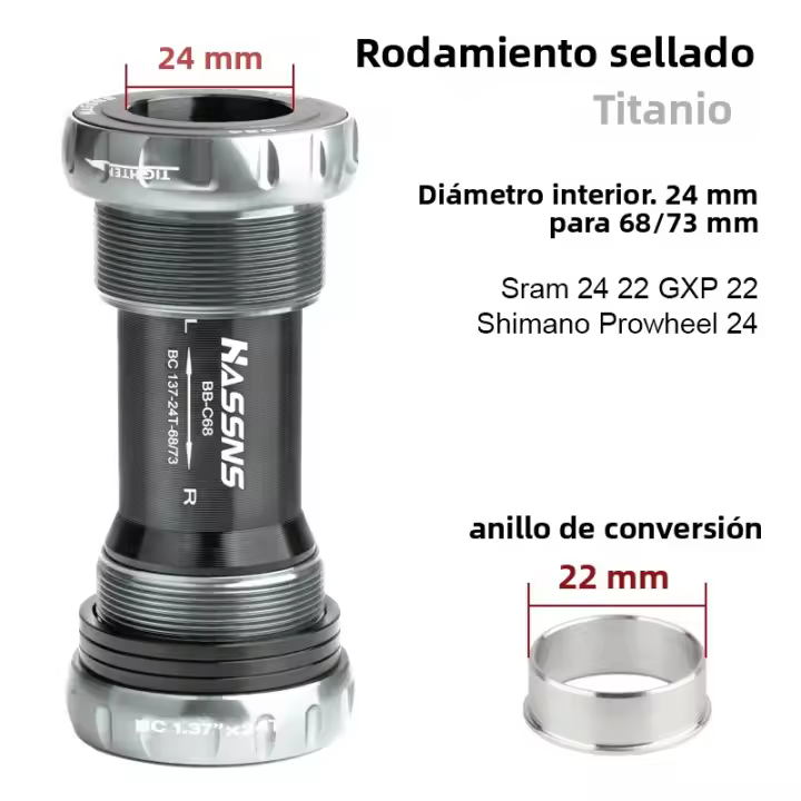 HASSNS Juego De Eje Inferior Para Bicicleta De Montaña Hollowtech Cerámico Integrado Aleación De Aluminio Movimiento Central - 1