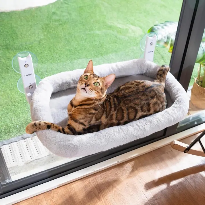Hamaca Ventana with Ventosa Fuerte Alfombra Reversible, Doble Cara de Tela Lavable para Gatos, Gris - 1