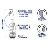 Descargador de cisterna wc universal de cable. Mecanismo de descarga con pulsador doble de aire | Tecnoagua T-280+ - details 3