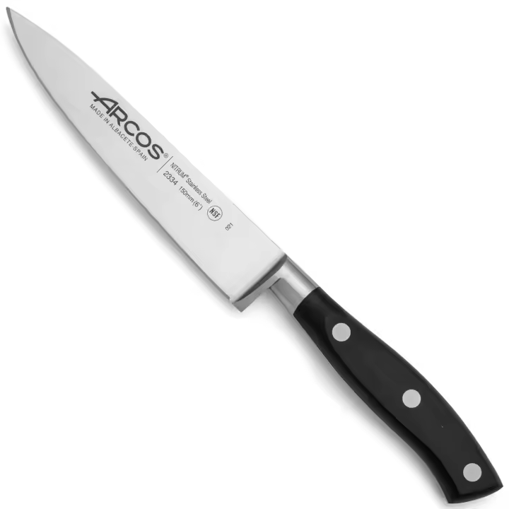 ARCOS Riviera - Cuchillo Cocinero (150 mm) - Hoja de Acero Inoxidable Forjado Nitrum® - Mango Negro de Polioximetileno (POM) - 1