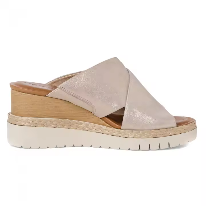 Zapatilla de cuero beige Tamaris con cuña de madera y cuerda 1-1-27223-28179 - 1