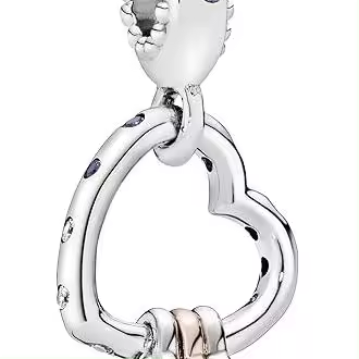Charm Pandora Corazón Destacado - Momentos Compatibles - Joyas Impresionantes para Mujer - Hecho en Plata de Ley y Rosa，Incluye Caja Original - 1