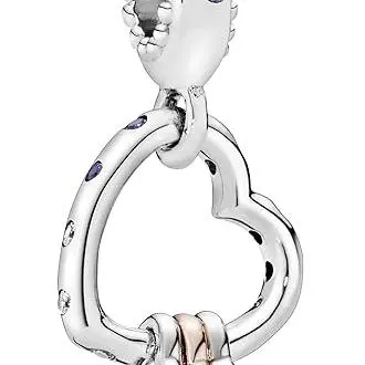 Charm Pandora Corazón Destacado - Momentos Compatibles - Joyas Impresionantes para Mujer - Hecho en Plata de Ley y Rosa，Incluye Caja Original - 1