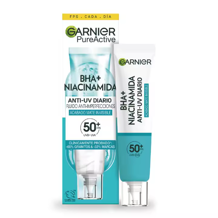 Garnier Pure Active Fluido UV Diario con BHA + Niacinamida FPS50+ - 1