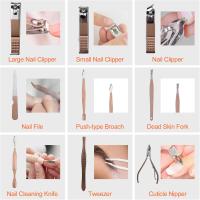 Manicura Kit Acero Inoxidable Oro Rosa, 18 piezas Manicura y Pedicura Set Cortaúñas Profesional con Bonita Caja Beige Cuero Damas y Hombres - details 3