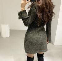 Vestido De Suéter Para Mujer Con Manga Larga Tejido En Cable Botón Abajo Mini Vestido A-Line Casual Para Otoño E Invierno Chic - details 4