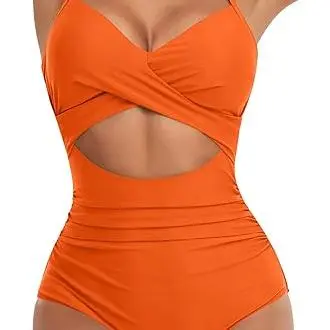 Baño de mujer de una pieza, control abdominal, cintura alta hueca, estilo cruzado, con lazo en la espalda. - 1