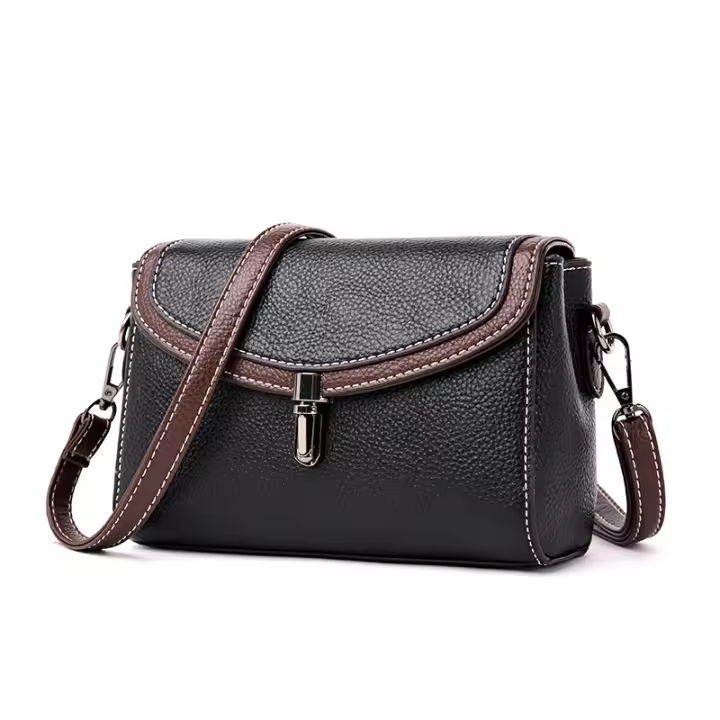 Bolso de hombro de cuero PU para mujer, bandolera de gran capacidad con solapa pura, Simple, a la moda, Color sólido - 1
