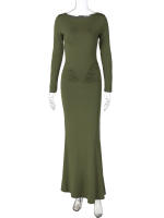 Vestido Largo De Manga Completa Elegante Dulzura Para Mujer Ruched Bodycon Sencillo De Fiesta Noche Y Cocktail Y2K Polyester Spandex - details 1