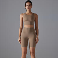 Conjunto De Yoga Deportivo Para Mujer Top Y Shorts De Color Sólido Nylon Transpirable Y Secado Rápido Para Gimnasio Ciclismo Y Correr - details 12
