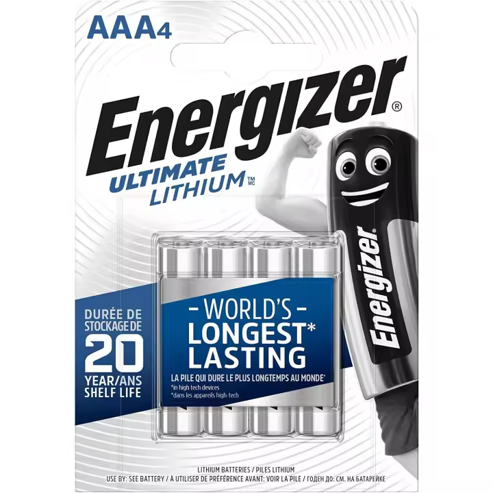 Energizer - Ultimate Lithium, Pack de 4 pilas AAA, litio de larga duración para dispositivos de alto consumo, más ligera y 20 años vida útil - 1