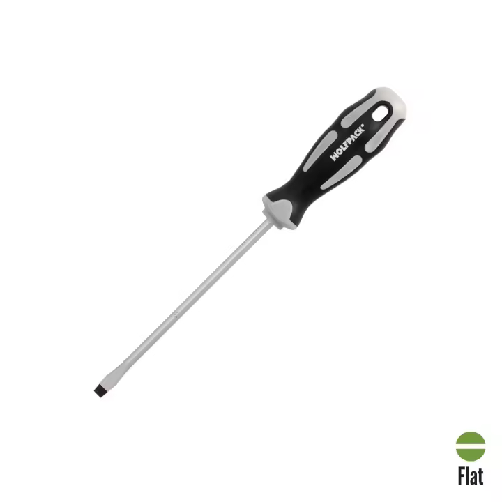 Destornillador plano estampado acero s2 mango tpr bimaterial. medida 1,2 x ø 6,5 x 150 mm.  din5265 - 1