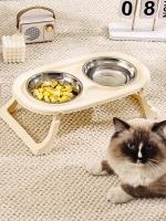 Tazón De Alimentos Para Mascotas Plegable En Acero Inoxidable Protección Del Cuello Base Alta Doble Para Gatos Y Perros - details 5