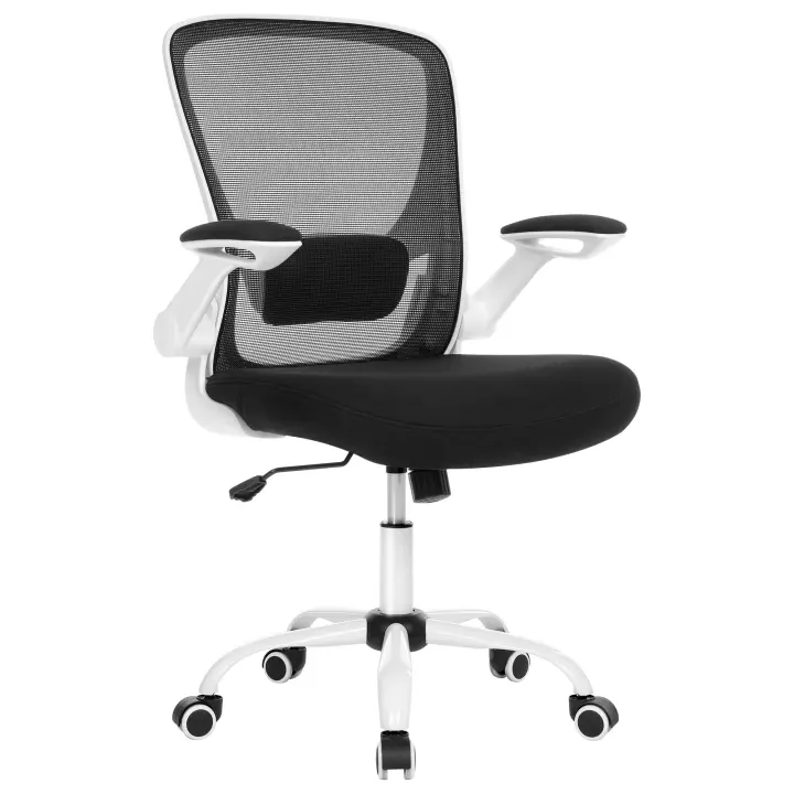 Silla de Oficina Ergonómica Giratoria de Malla con Soporte Lumbar, Asiento de 53 cm, Apoyabrazos Abatibles, Función Oscilante, Para Escritorio y Ordenador - 1