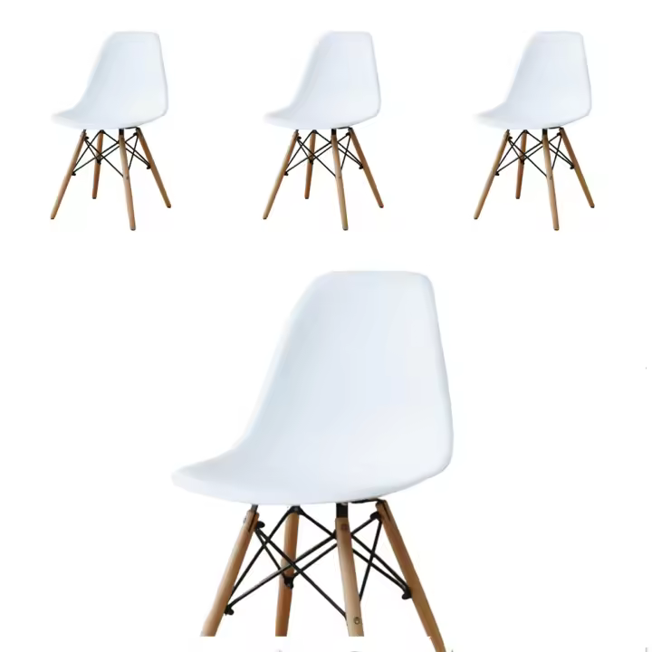 Juego de 4 sillas  EMA INS con patas de madera, mueble estilo nórdico medieval, para escritorio, comedor, dormitorio, balcón o restaurante BAR hosteleria, OFICINA Mesa de comedor nórdica  cocina,metal BLANCO - 1