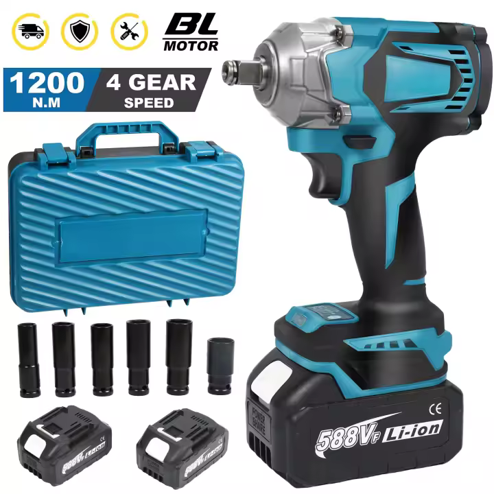 1200N.M llave de impacto eléctrica sin escobillas, destornillador inalámbrico de 1/2 pulgadas, herramientas eléctricas para batería Makita de 18V - 1