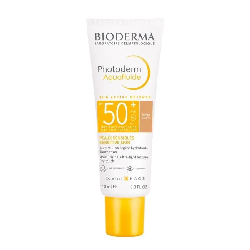 Bioderma Photoderm AquaFluide Dorado SPF 50+ 40 ml - Protector Solar Facial con Tono Dorado para Pieles Mixtas y Grasas