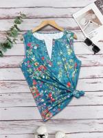 Chaleco Para Mujer Con Estampado Étnico Occidental Estilo Retro Sin Mangas Casual Top De Verano Con Botones Talla Regular - details 1