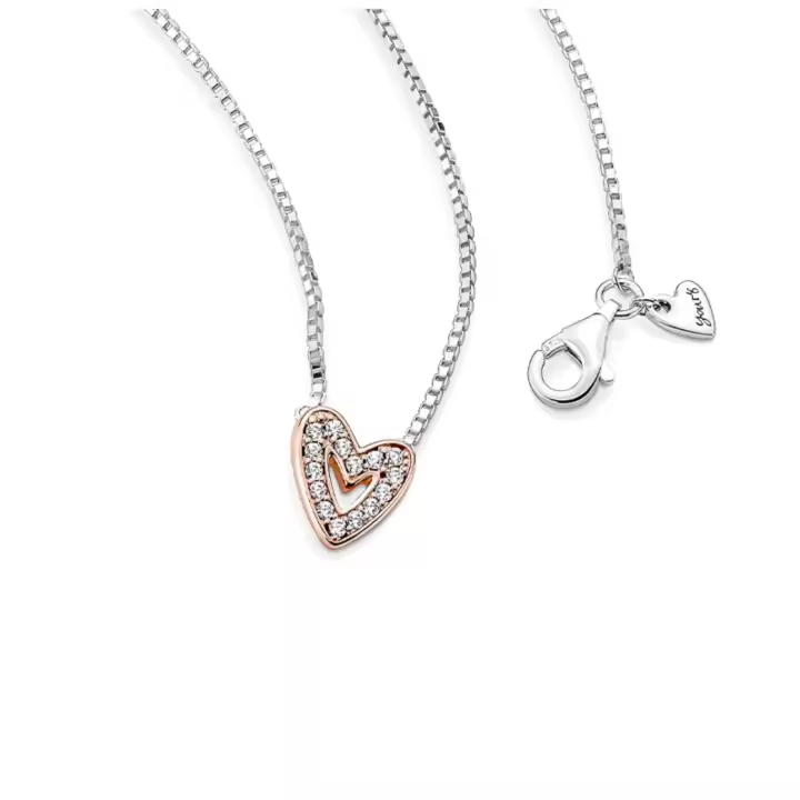PANDORA Collar de corazón brillante a mano alzada, collar ajustable con cierre de langosta, gran regalo para ella, plata de ley, oro rosa de 14 quilates y circonita cúbica, 17.7 pulgadas, Plata de - 1