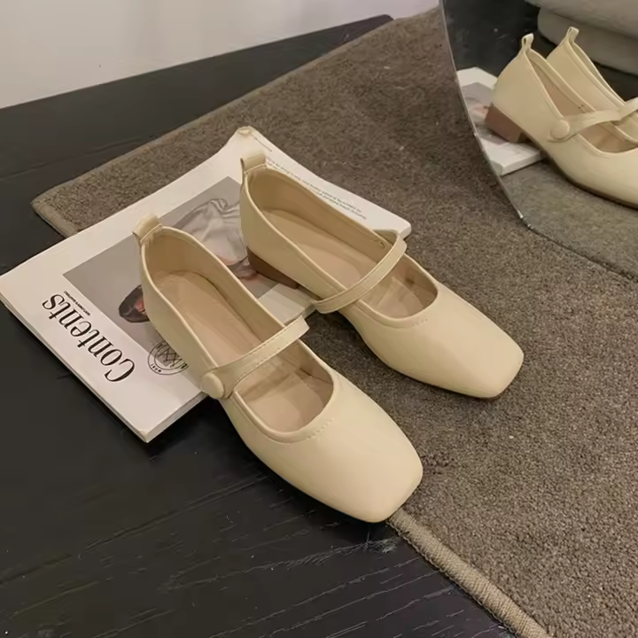 Zapatos Mary Jane de Tacón Bajo para Mujeres Vintage Zapatos de Cintura Gruesa con Anillo - 1