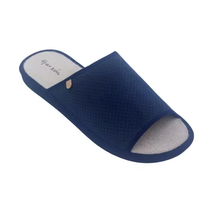 Zapatilla Marca Garzon  Casa Hombre En Microante Referencia: P500 Marino Zapatilla chinela abierta de andar por casa para hombre, en microante perforado. Muy cómoda de pala ancha y buen calze. - 1