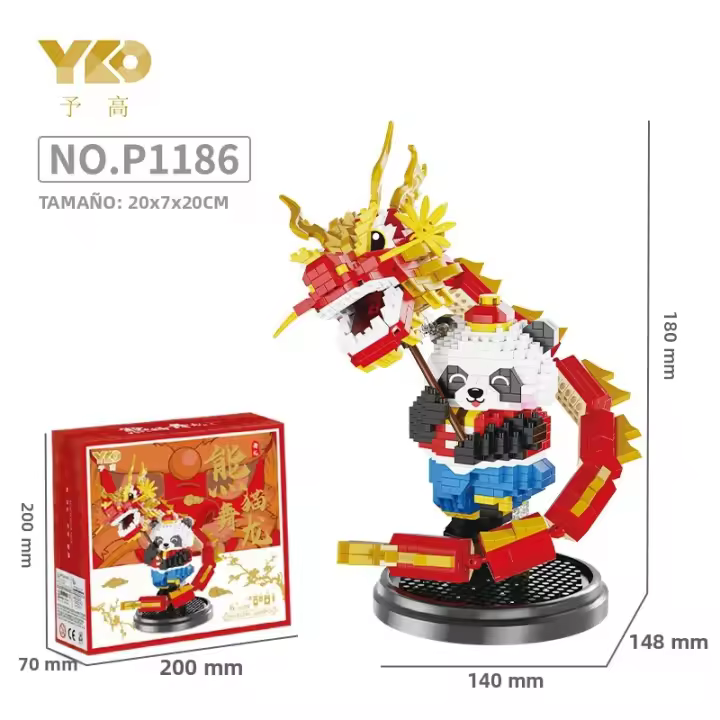 Bloques De Construcción Micro Panda Y Dragón Para Danza Tradicional China Juguete De Puzzle Para Niños Material ABS Sin Batería - 1