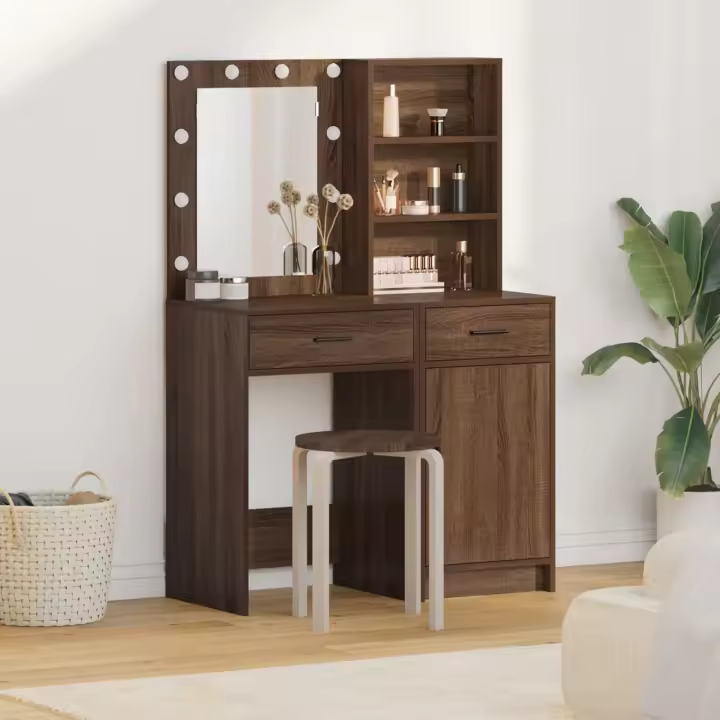 Set de tocador de 2 piezas con LED en madera de roble negro - 1