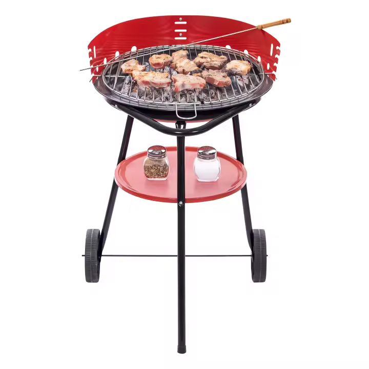 Barbacoa Carbón Portátil Ø44x73 Cm Redonda, 4 Alturas Regulables, 2 Ruedas, Montaje Rápido - 1