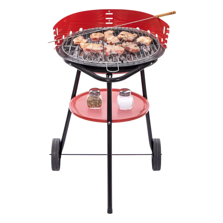 Barbacoa Carbón Portátil Ø44x73 Cm Redonda, 4 Alturas Regulables, 2 Ruedas, Montaje Rápido - 1