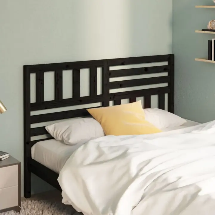 vidaXL Cabecero de cama madera maciza de pino negro 141x4x100 cm - 1