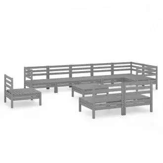 VIDAXL 3082911 conjunto para jardín con 10 piezas de mesa con sofás en madera de pino color gris - 1