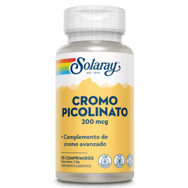 Solaray Cromo Picolinato 200mcg - 50 Comprimidos para Controlar Azúcar y Absorción de Insulina - 1
