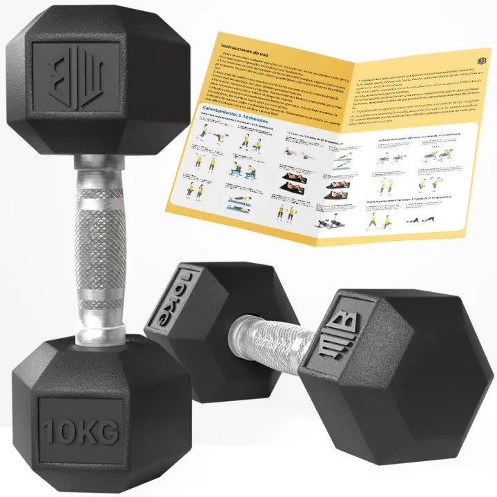 ManiBoom Mancuernas Hexagonales PROFESIONALES Ergonómicas y ANTIDESLIZANTES de Caucho con Barra de Cromo - Pesas y Mancuernas Varios kilos 10kg 15kg 20kg 25kg 30kg - Set Ejercicio - 1