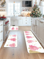Alfombra De Cocina Rosa Merry Christmas Con Diseño De Navidad Y Santa Claus Antideslizante Para Decoración Del Hogar Y Festivales 2 Piezas De Flanela - details 6