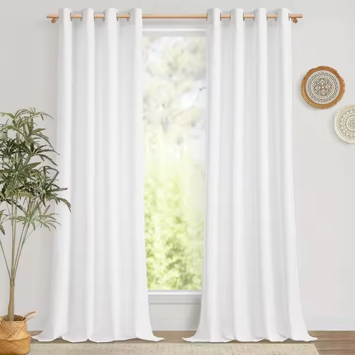 Cortinas de lino blanco para sala de estar, dormitorio moderno, 2 piezas, 150 x 250 cm, cortinas semitransparentes y tul para dormitorio de adolescentes, hermosas cortinas para comedor con ojales. - 1
