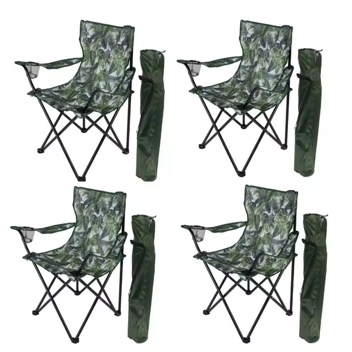 Pack 4 Sillas de Camping Hojas Verdes, Silla de Acampada Pesca Festival  Plegable 50Prof. x 80Ancho x 80Alto centímetros - 1