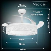 LED Lampara Ventilador deTecho with Luz Led, 36W,Ø 109cm, CCT, 4100LM, With Aspas Retráctiles 6 Velocidades Silencioso y Bajo Consumption, Way Verano Invierno, With Enviar - details 1