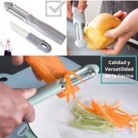 moem&an Pelador Patatas con Cuchillo, 3en1 Multipelador de Frutas y Verduras, Pelador Verduras, Pelador Multiusos | Pela Laminas Juliana | Cuchillas: Acero Inoxidable, Oscilantes, Afiladas | Mango Ergonómico - details 5