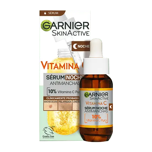 Garnier Sérum de Noche Antimanchas con 10% de Vitamina C Pura y Ácido Hialurónico. Para una piel más suave, flexible, revitalizada y descansada tras el primer uso. Di adiós a las manchas, a la piel apagada y a las líneas finas. - 1