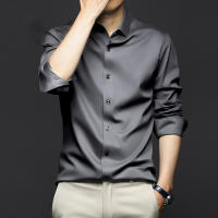 Camisa Larga Para Hombre Color Sólido Suave Y Elegante Ajustada Con Diseño De Muslo Top De Fiesta No Hierro Estirado Para Negocios - details 3