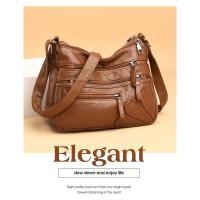 Nueva Bolso De Hombro Para Mujer En Cuero Lavado Gran Capacidad Bolso Transversal Suave Estilo Coreano Para Damas De Mediana Edad - details 1