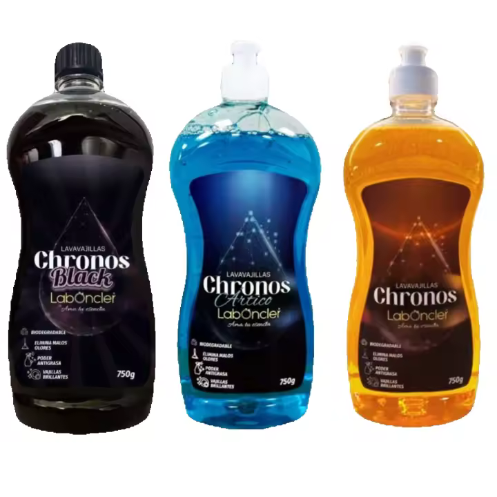 Lavavajillas Líquido a Mano Ultra Concentrado CHRONOS, Gran Poder Desengrasante, Elimina malos olores, Espumante, Aroma Canela, Ropa Limpia y NUEVO BLACK CEREZA Pack de 2 - 1