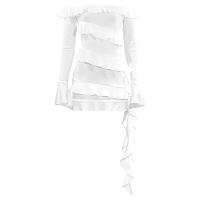 Vestido Elegante De Mujer Estilo Europeo Nueva Colección Otoño Color Sólido Un Hombro Manga Larga Con Splice De Madera Al Borde Sash - details 7