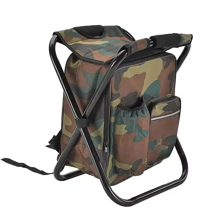 Silla Mochilero Plegable 2 en 1 Bolsa Refrigeradora Portátil al Aire Libre Asiento de Picnic para Senderismo Taburete de Jardín BBQ Taburete Compacto Capacidad de Carga 100 Kg - 1